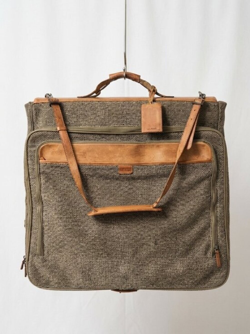 Hartmann Vintage 80s Brown Tweed & Leather Garment Bag Travel Luggage